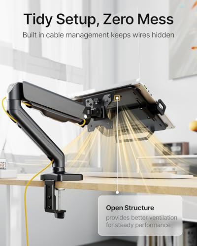 monTEK 2-in-1 Laptop & Monitor Desk Mount, Fits 12–18"Laptops & 32" Screens | 2-in-1 Desk Mount with Removable Vented Laptop Tray, Full Motion Arm with Clamp/Grommet Base, 75/100 VESA Mount - style: Single Arm