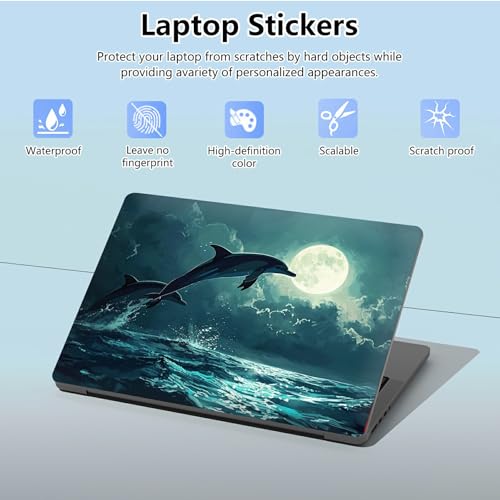 Universal Laptop Skin Sticker with 2 Wrist Pad Skins, Waterproof Scratch Resistant Vinyl Laptop Cover Decal, Cut to Fit for 11–15.6 Inch MacBook HP Dell Lenovo, Dolphins - color: Dolphin