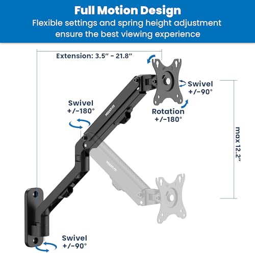 Mount-It! Single Monitor Wall Mount & Pole Mount, Full Motion 17-32" | Wall or pole mounting for one computer monitor screen up to 15.4 lbs counterbalance arm that tilts, swivels 180° rotates 360° - style: Monitor