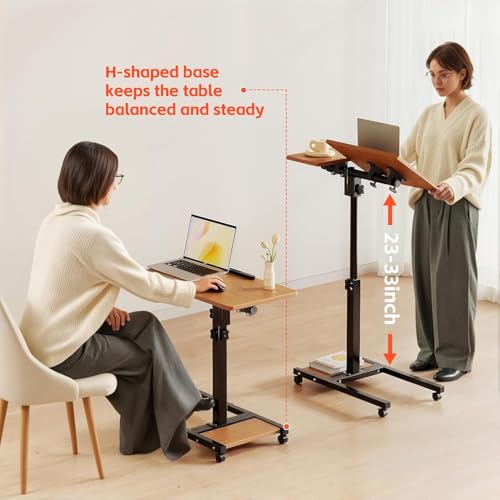 LINGMI Mobile Height Adjustable Laptop Desk with Mouse Pad, Portable Laptop Desk Rolling Tiltable Table with Small Side Table for Couch,Rolling Computer Stand - color: Natural Color