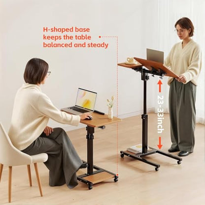 LINGMI Mobile Height Adjustable Laptop Desk with Mouse Pad, Portable Laptop Desk Rolling Tiltable Table with Small Side Table for Couch,Rolling Computer Stand - color: Natural Color