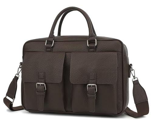 PU Leather Laptop Briefcase, Water Repellent, Multi-Functional, Laptop Shoulder Bag For laptop up to 15.6 inch (Brown PU) - color: Brown Pu