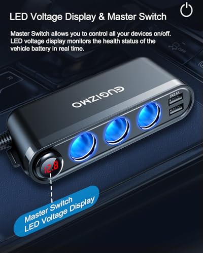 7 in 1 Cigarette Lighter Splitter, 200W Car Charger Plug Adapter | 1x PD30W USB-C, QC3.0 18W and 3x 2.4A USB Ports for iPhone RVs Boats Pair with Master Switch with LED Voltage Display