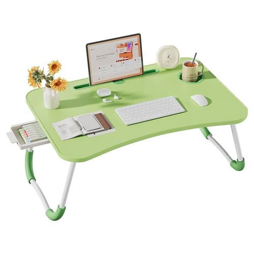 Lap Desk Bed Trays for Eating and Laptops Breakfast in Bed Tray for Sofa/Couch/Study/Reading/Writing with Cup Holder/Drawer On Low Sitting Floor Large Portable Foldable (Green) - color: Green