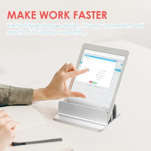 Aluminum Alloy Vertical Laptop Stand Dual Slot Notebook Mount Base for Desk Organizer Compatible with Tablets and Laptops Silver Space-Saving Desktop Holder