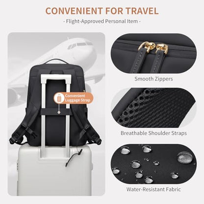 GOLF SUPAGS Stylish Laptop Backpack for Women Airline Approved Perfect for Work College and Travel Multi-Functional Casual Daypack Fits 17.3 Inch Notebook (Black) - color: Black