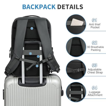 38L Travel Backpack 17" Laptop Backpack W/USB-C Port, Expandable Carry-On Bag, TSA Approved for Business College, Grey - color: Grey