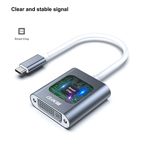 BENFEI USB C to DVI Adapter, Type-C to DVI Adapter [Thunderbolt 3/4 Compatible] with iPhone 15 Pro/Max, MacBook Pro/Air 2023, iPad Pro, iMac, S23, XPS 17, Surface Book 3 and More - Grey