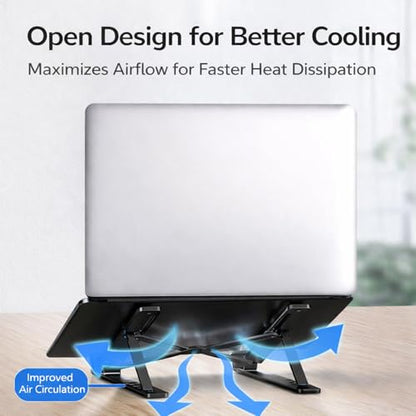 Portable Foldable Laptop Stand for Travel, Adjustable ABS Laptop Stand with Silicone Pads for 10–15.6 Inch Laptops (Black)
