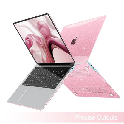 B BELK Compatible with MacBook Air 13 inch Case 2022 to 2018 Released A2337 M1 A2179 A1932 with Touch ID, Sparkly Plastic Hard Shell Cover + 2 Keyboard Covers + Screen Protector, Glitter Pink - color: Glitter Pink