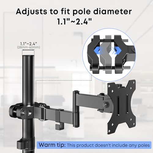 Pole Mount Monitor Arm for 17-32" Screens,17.6 lbs, VESA 75/100mm | Easy Clamp-on VESA Mount , Perfect Solution When Wall or Desk Mounting Isn't Possible, Black