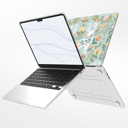 G JGOO Compatible with MacBook Air 13 inch Case 2026 2025-2022 M5 A3449 M4 A3240 M3 A3113 M2 A2681, Plastic Hard Shell for MacBook Air 13.6 inch Case + Keyboard Cover + Screen Protector, Deer - color: Deer and Flower