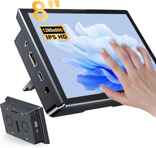 8 Inch Touchscreen for Raspberry Pi,5-Point 1280 * 800 IPS Touchscreen Portable Monitor with HDMI Interface Dual-Speaker for Raspberry Pi 5/4B/3B+/3B/B+ Jetson Nano Win11/10/8/7(Black) - color: black