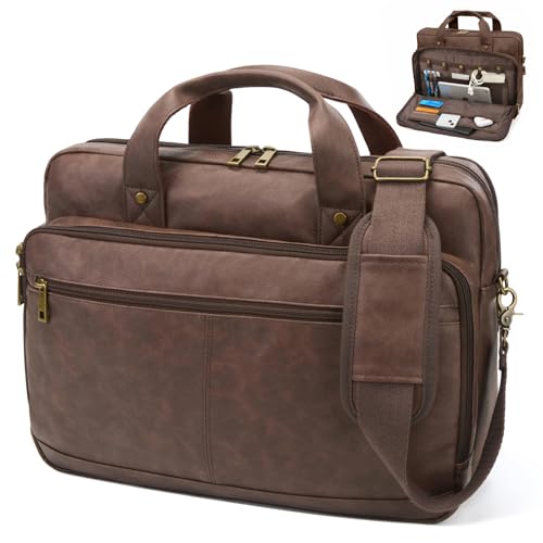 Briefcase for Men Leather Laptop Bag 16 Inch Messenger Bag Vintage Crossbody Laptop Computer Bag for Business,Work,Travel - color: Coffee