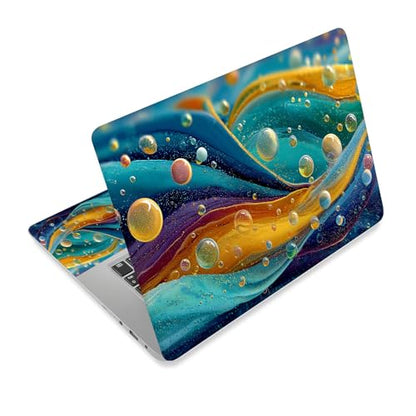 Universal Laptop Skin Sticker Decal,15.6 Inch Laptop Vinyl Cover for 13" 14" 15.6" Laptop,Scratch-Resistant Waterproof Protector Wrap,Reusable with Wrist Pads,Abstract Bubbles & Waves - color: Abstract Bubbles & Waves