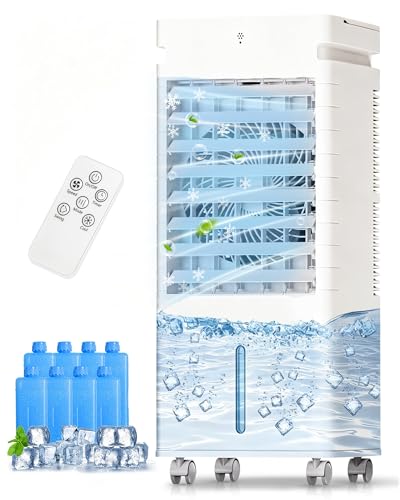 Portable Air Conditioners, Swamp Cooler Portable AC Unit for Room, Windowless Cooling Fan That Blow Cold Air w/Remote 5L Tank 12 Speeds 9H Timer, Evaporative Air Cooler for Bedroom Garage (White)