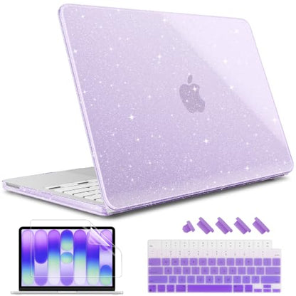 May Chen Compatible with MacBook Neo 13 inch Case 2026 Model A3404, Plastic Hard Shell,Keyboard Cover,Screen Protector,Dust Plug, for MacBook Neo 13" with A18 Pro Chip, Glitter Purple - color: Glitter Purple