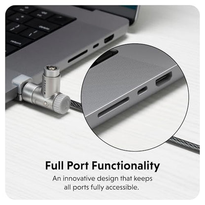 HyperShield MacBook Pro Cable Laptop Lock — Tool-Free MacBook Security Lock w/ 6.5 Ft. Steel Cable, Full Port Access — for 14” & 16” Apple Silicon Devices — Ideal for Public Spaces