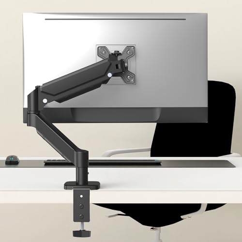 Single Monitor Mount for 17-32 Inch Screens, Gas Spring Monitor Arm Desk Mount with Full Motion Adjustment, Supports 4.4-19.8 lbs Monitors, VESA 75x75/100x100, C-Clamp & Grommet Base