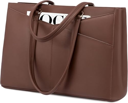 LOVEVOOK Laptop Bag for Women 17.3 Inch Tote Bags Waterproof Leather Briefcase Computer Women Business Office Work Bag,Dark Brown - color: Dark Brown, size: 17.3 inch