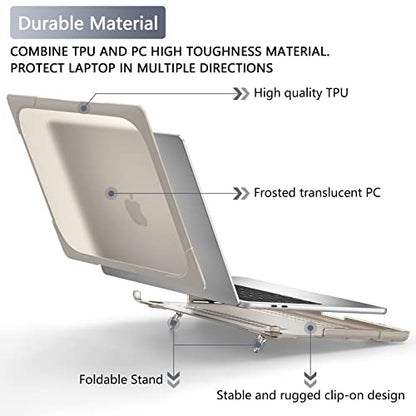 Batianda Heavy Duty Case for MacBook Pro 13 inch 2022 2020, Khaki | Ergonomic Foldable Stand Holds 22 lbs, Shockproof Bumper, Matte Translucent Hard Shell, Fits M1/M2 A2338/A2251/A2289 Model - color: Khaki