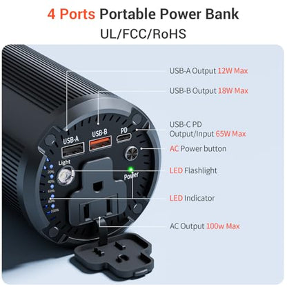 Portable Laptop Charger 27000mAh 98Wh, Power Bank with AC Outlet 65W PD Fast Charging External Battery Pack, Mini Portable Power Station for MacBook Pro Dell HP Travel Camping Airline Approved