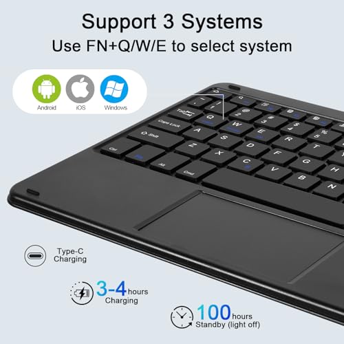 Wireless Bluetooth Keyboard, Rechargeable Bluetooth Keyboard with Trackpad, Compatible with iPad, Smartphone, Computer, Windows, iOS, Android, Black - color: Black+Light