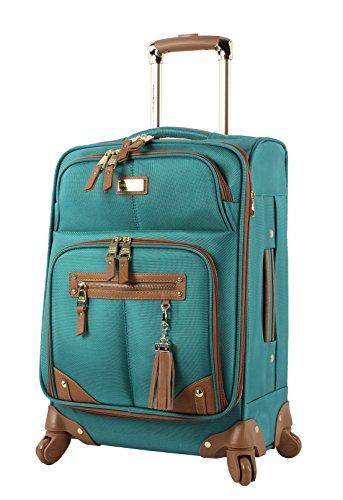 Steve Madden Designer-Gepckkollektion Leichter Softside-Koffer fr Damen und Herren strapazierfhige 50,8 cm groe Tragetasche mit 4 rollenden Spinner-Rdern, Harlo Teal Blue, 20in, Carry on Bag With - color: Harlo Teal Blue, size: 20 inches