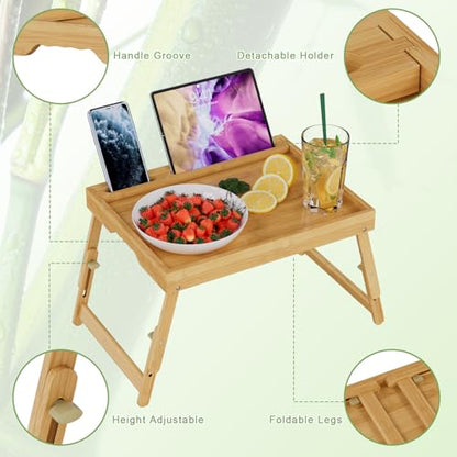 Artmeer Adjustable Bamboo Bed Tray Table with Device Slot, Large, Bamboo | Adjustable FSC-certified bamboo bed tray with device slot, folding legs and handles for meals, laptops and reading in bed. - color: Bamboo, size: Large Adjustable