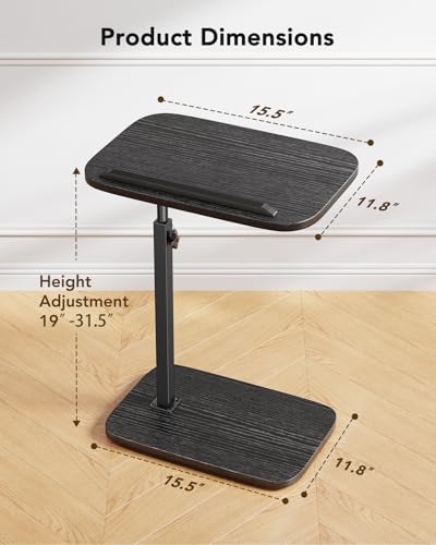 HUANUO TV Tray Table, Adjustable Height TV Tray with 360° Swivel & 90° Tilt, Sturdy Side Table with Anti-Slip Bar for Laptop, Eating, Space-Saving Side Table for Couch, Bedside, Living Room (Black) - color: Black
