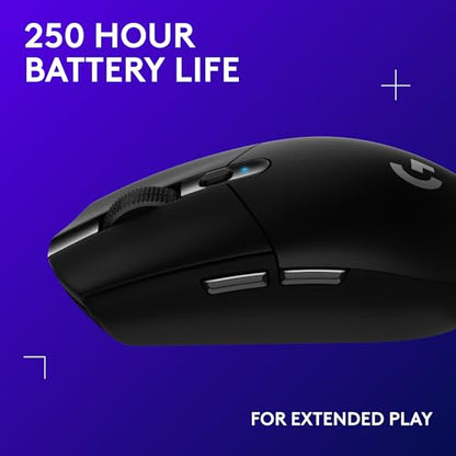 Logitech G305 Lightspeed Wireless Gaming Mouse, Hero Sensor, 12,000 DPI, Lightweight, 6 Programmable Buttons, 250h Battery, On-Board Memory, Compatible with PC, Mac - Black | Hero Sensor 12, Lightspeed 1ms Wireless, Up to 250h on 1xaa, 6 Programmable Butt