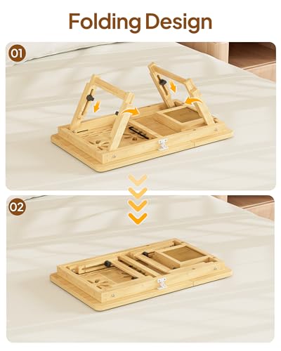 Bamboo Lap Desk, Adjustable Bed Desk with 4 Angle Options & Folding Design | Lap Desks for Adults, Ideal for Bed, Writing, Office Work, Drawing, Sofa & Travel