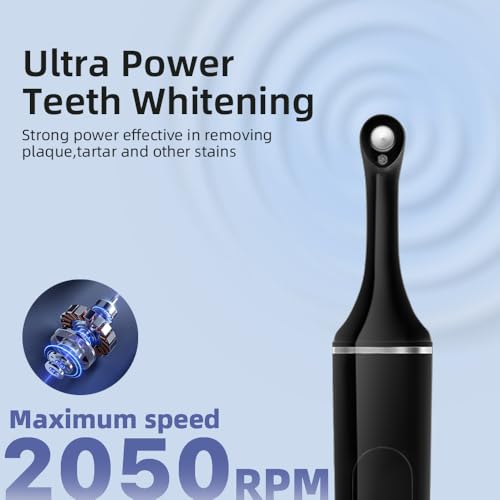 [Type-C Fast Charging] LED Teeth Whitening Polisher,Home Dental Care Kit with 6 Brush Heads & 5 Adjustable Speeds, Portable Electric Tooth Cleaner (Black)