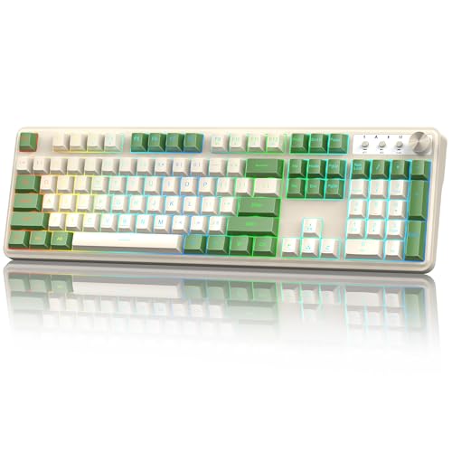 Redragon RM104 Wireless Gaming Keyboard with Knob, Tri-Mode BT/2.4G/USB-C RGB Computer Keyboards, 4000mAh Battery, Programmable Software Support, Anti-Ghosting, Compatible with PC Mac - White & Green - color: White-Green