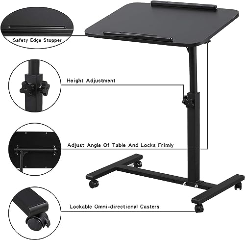 Laptop Table Mobile Adjustable Height Portable Desk Notebook Swivel PC Computer Rolling Desk with Wheels, Laptop Stand for Couch Bedside Hospital Bed Table - color: Black