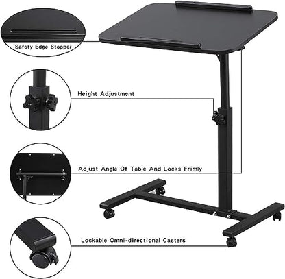 Laptop Table Mobile Adjustable Height Portable Desk Notebook Swivel PC Computer Rolling Desk with Wheels, Laptop Stand for Couch Bedside Hospital Bed Table - color: Black