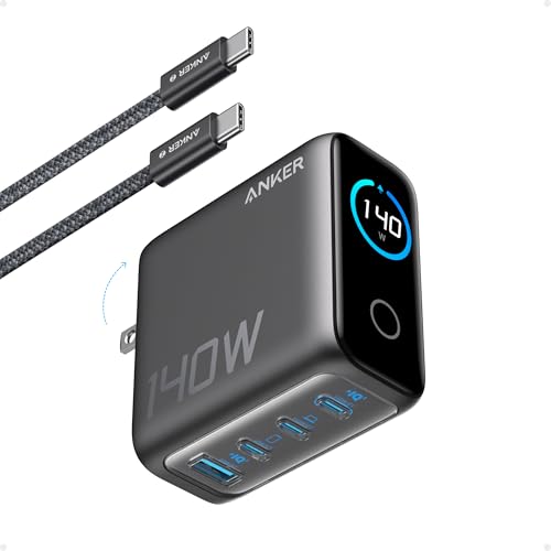 Anker 140W Max 4-Port GaN Charging Blocks,Smart Display for MacBook Charger | Fast Charger USB C Power Adapter with Touch Controls for Macbook Pro,iPad,iPhone 17/16 Series(Include 5FT Cable,Non-Battery) - color: Dark Gray