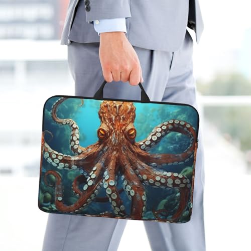 14 Inch Laptop Sleeve Case Waterproof Lightweight Laptop Case Bag Cool Big Octopus Travel Laptop BagsWith Handle Briefcase Messenger Bag For Women Men