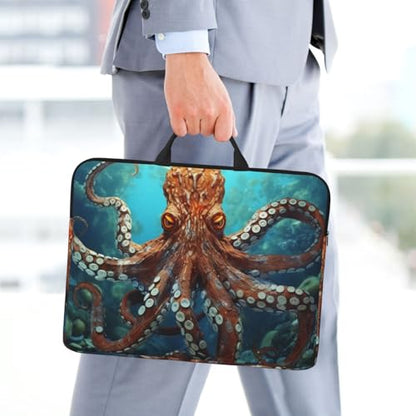 14 Inch Laptop Sleeve Case Waterproof Lightweight Laptop Case Bag Cool Big Octopus Travel Laptop BagsWith Handle Briefcase Messenger Bag For Women Men