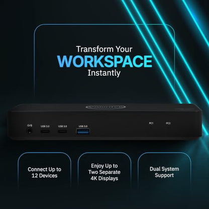 VisionTek VT2900 KVM Docking Station Dual Laptop MST USB-C | Dual Display via HDMI/DP, 100W PD, Windows MST, Switch Work & Personal Laptops, One-click KVM Monitor & Peripheral toggle