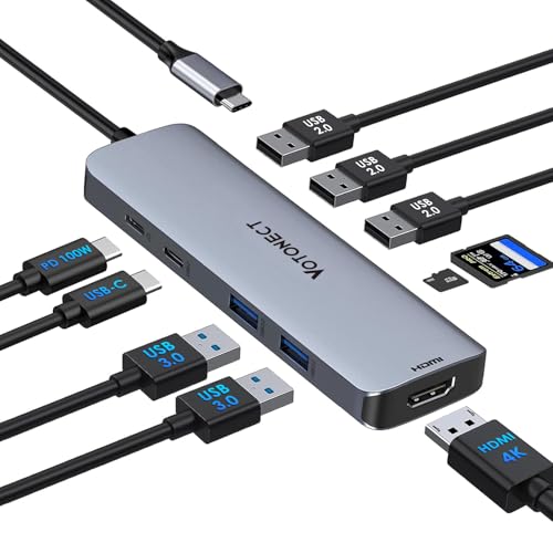 USB C Hub 10-in-1 with 4K HDMI Adapter, SD/TF Card Reader, 100W PD Charging, 2 USB 3.0 Ports, and 3 USB 2.0 Ports for MacBook Pro/Air, Dell XPS, Lenovo ThinkPad, etc. - style: 10-in-1-HDMI