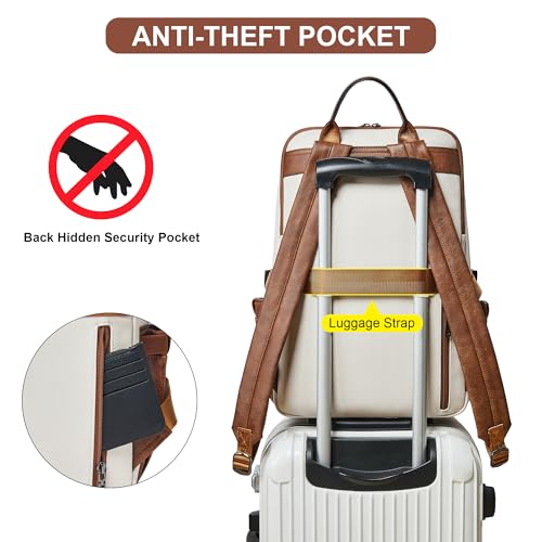 Shrrie Vegan Leather Laptop Backpack for Women,17 Inch Computer Backpack Purse for Work Business College Travel Teacher Nurse with Anti-theft Pocket & Giant Tumbler Holder Pocket,Beige with Brown - color: Beige With Brown