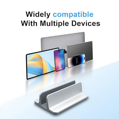 Vertical Laptop Stand Holder, Desktop Aluminum Stand for MacBook with Adjustable Dock Size, Fits All MacBook, Surface, Chromebook and Gaming Laptops (Up to 17.3 inches), Silver - color: Sliver