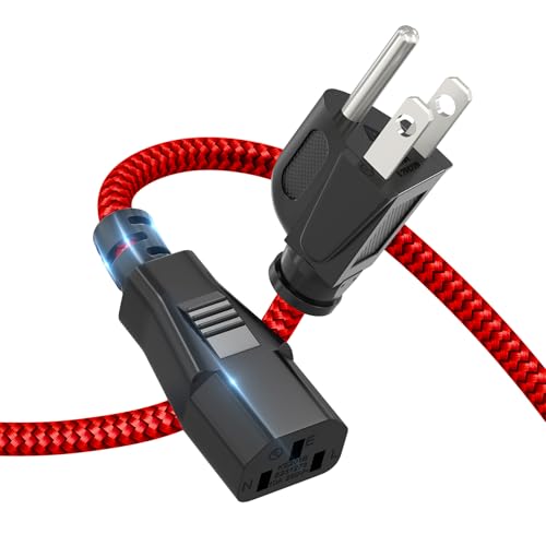 Power Cord, Goalfish 3 Prong AC Power Cable 6.6FT(2m) Nylon Braided Replacement 3 Pin Power Cord UL Certified for Computer, TV, Monitor, Printer, PC, Projector, Power Supply Cable -Red - color: Red, size: 6.6FT/2m