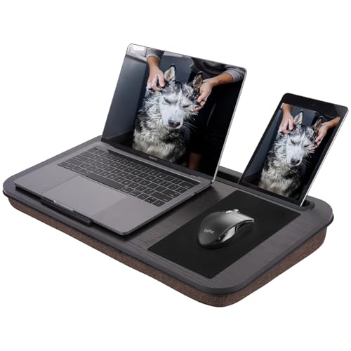 ASIEIT New Laptop Lap Desks for Adults, Fits Up to 17.3" Laptops, Portable Laptop Desk for Bed, Multi-Functional Bed Desk with Mouse Pad, Cushion, Phone Holder & Handle, Lap Stand for Bed, Couch, Car - color: Brown