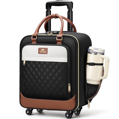 MATEIN Underseat Carry On Luggage with Spinner Wheels, 16 Inch Rolling Laptop Bag Women, Wheeled Briefcase 18x14x8 Personal Item Travel Bag, Small Airline Approved Roller Suitcase for Travel Work