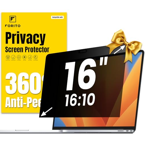 F FORITO 16 Inch 16:10 360° Laptop Privacy Screen Protector, Anti Peeping and Anti Glare Laptop Privacy Shield, Reduce Eye Strain & Eye Protection - size: 16 Inch Computer with 16:10 Aspect Ratio