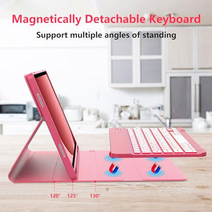 Keyboard Case for Samsung Galaxy Tab A9 Plus 5G 11 inch 2023 (SM-X210/X216/X218), 7 Color Backlit Detachable Keyboard Bluetooth, Smart Folio Cover with S Pen Holder for Galaxy Tab A9+ 11"(Dark Pink) - color: Dark Pink