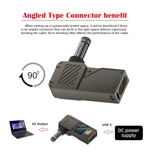 USB C to DC Adapter,USB C Female to DC 5.5x2.1mm Barrel Jack Plug PD 100W Laptop Fast Charging Adapter with Wattage Display - style: 5.5x2.1mm