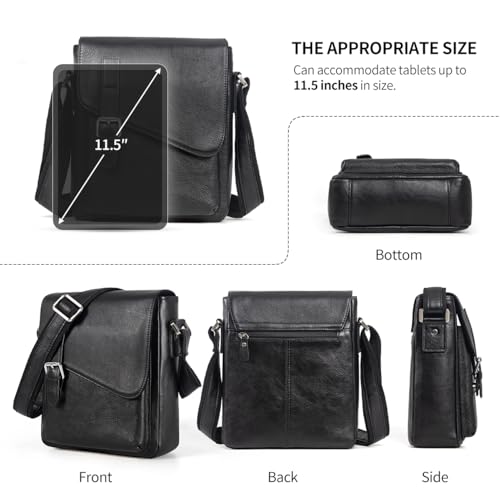 Augus Leather Messenger Bag Men's Crossbody Fits Up to 11.5 Inch Tablet - color: Black1
